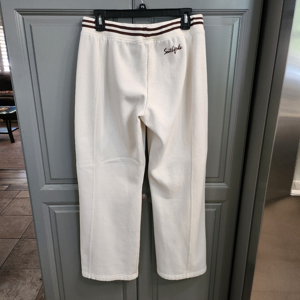 Y2K Southpole  Cream Sweatpants with Brown Stripe Womens Size XL